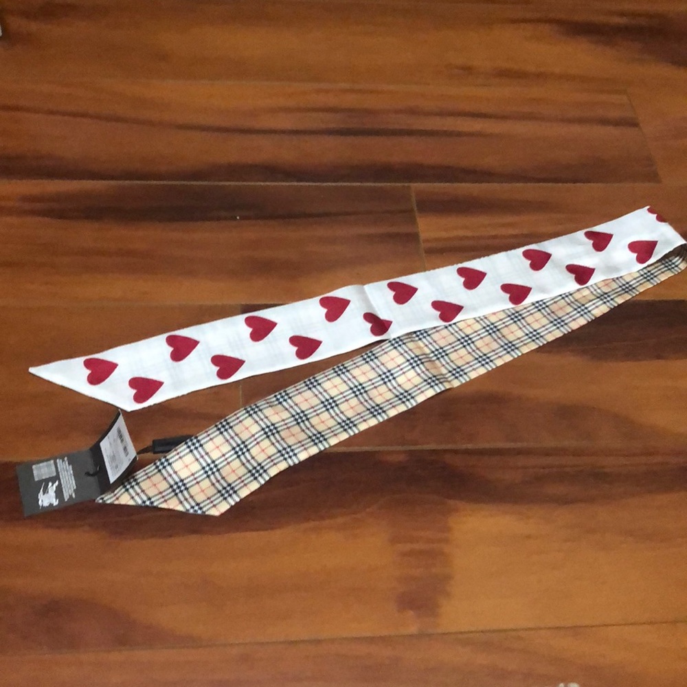 Burberry Silk Skinny Neck Reversible Heart Scarf